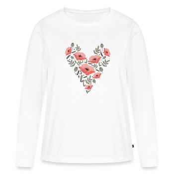 amour coeur fleurs de coquelicot - T-shirt manches longues Premium bio Femme - blanc - Devant - Julia (174cm)