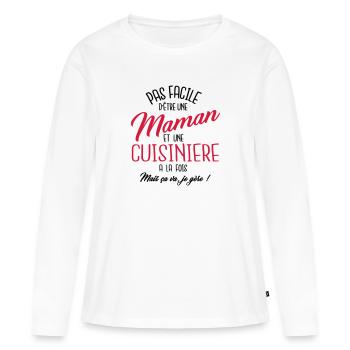 Maman et cuisinière - T-shirt manches longues Premium bio Femme - blanc - Devant - Julia (174cm)