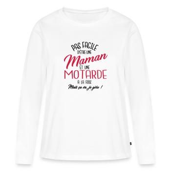 Maman et motarde - T-shirt manches longues Premium bio Femme - blanc - Devant - Julia (174cm)
