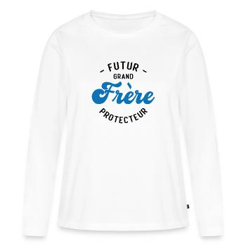 Futur Grand frère Protecteur - T-shirt manches longues Premium bio Femme - blanc - Devant - Julia (174cm)