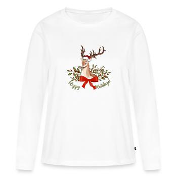 Joyeuses Fêtes - T-shirt manches longues Premium bio Femme - blanc - Devant - Julia (174cm)