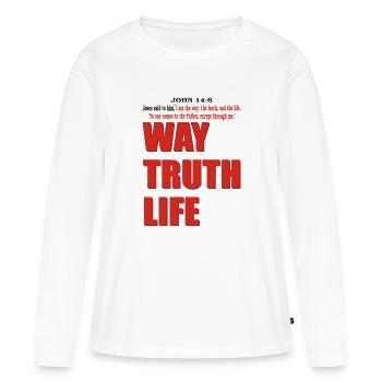 LEBENSART DER WAHRHEIT ~ Johannes 14: 6 - Frauen Premium Bio Langarmshirt - Weiß - Vorne - Julia (174cm)