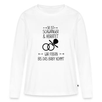 Schwanger JGA Junggesellinnenabschied Braut Heirat - Frauen Premium Bio Langarmshirt - Weiß - Vorne - Julia (174cm)