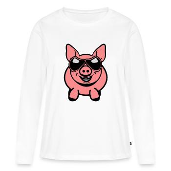Lunette sympathique drôle de cochon - T-shirt manches longues Premium bio Femme - blanc - Devant - Julia (174cm)