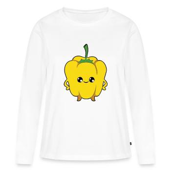 Paprika jaune - T-shirt manches longues Premium bio Femme - blanc - Devant - Julia (174cm)