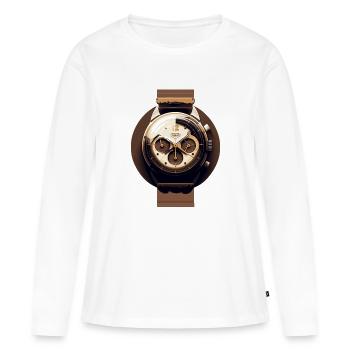 Sporty wristwatch as chrono with leather strap - Women's Premium Organic Long Sleeve Shirt - white - Front - Julia (174cm)