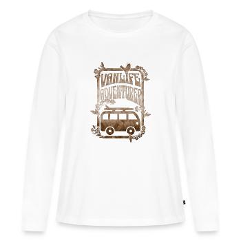 Vanlife Adventurer - design sépia doré - T-shirt manches longues Premium bio Femme - blanc - Devant - Julia (174cm)