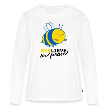 Aimer l’Ukraine Beelieve en cadeau de paix - T-shirt manches longues Premium bio Femme - blanc - Devant - Julia (174cm)