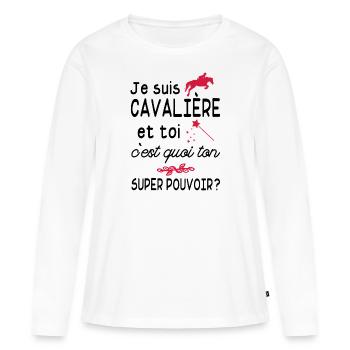 je suis cavalière / cadeau humour cavalière - T-shirt manches longues Premium bio Femme - blanc - Devant - Julia (174cm)