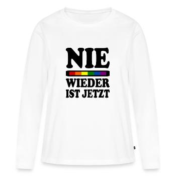 Nie wieder ist jetzt - Frauen Premium Bio Langarmshirt - Weiß - Vorne - Julia (174cm)