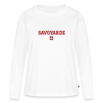 Savoyarde Drapeau Savoie - T-shirt manches longues Premium bio Femme - blanc - Devant - Julia (174cm)