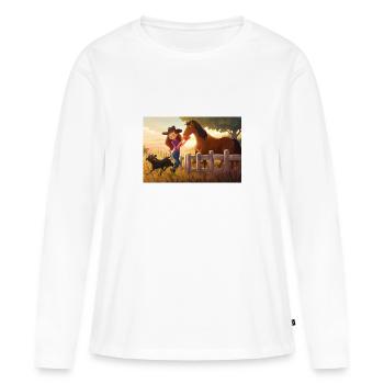 Cow-girl with her horse and dog = - Women's Premium Organic Long Sleeve Shirt - white - Front - Julia (174cm)