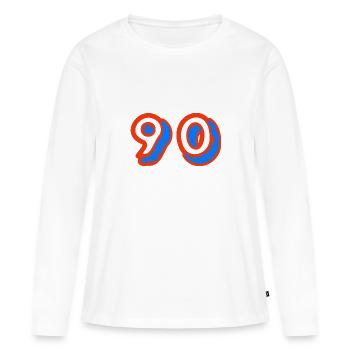 90. 90 JAHRE. 90-JÄHRIGES JUBILÄUM. 90-JÄHRIGES JUBILÄUM. - Frauen Premium Bio Langarmshirt - Weiß - Vorne - Julia (174cm)