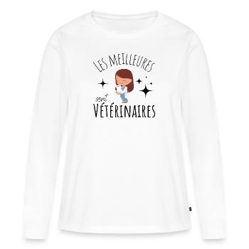 les meilleures sont vétérinaires, cadeau femme - T-shirt manches longues Premium bio Femme - blanc - Devant - Julia (174cm)