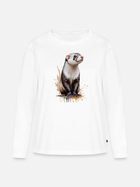 Frettchen Aquarell - Verspieltes Fellknäuel - Frauen Premium Bio Langarmshirt - Weiß