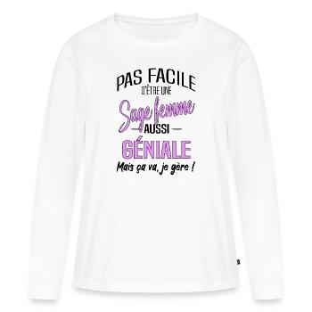 Sage femme - T-shirt manches longues Premium bio Femme - blanc - Devant - Julia (174cm)