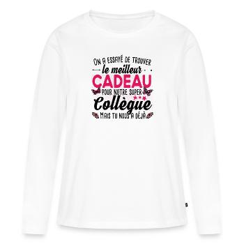 Collègue Retraite Femme T-shirt Mug Cadeau - T-shirt manches longues Premium bio Femme - blanc - Devant - Julia (174cm)