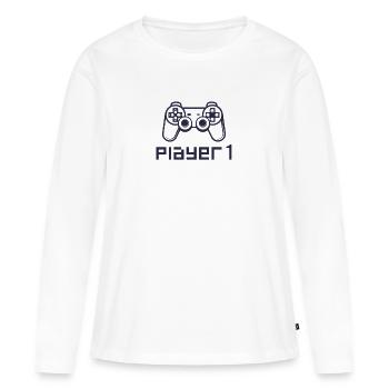 Joueur 1 Contrôleur de jeu PS - T-shirt manches longues Premium bio Femme - blanc - Devant - Julia (174cm)