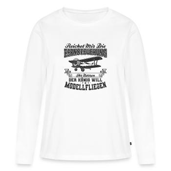 Modellflug - Frauen Premium Bio Langarmshirt - Weiß - Vorne - Julia (174cm)