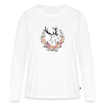 Fleurs de tête de cerf - T-shirt manches longues Premium bio Femme - blanc - Devant - Julia (174cm)