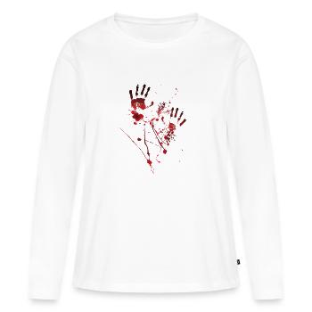 impression de sang - mains sanglantes - éclaboussures de sang - sang - T-shirt manches longues Premium bio Femme - blanc - Devant - Julia (174cm)