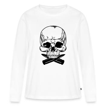 Crâne avec deux balles croisées sous les dents - T-shirt manches longues Premium bio Femme - blanc - Devant - Julia (174cm)