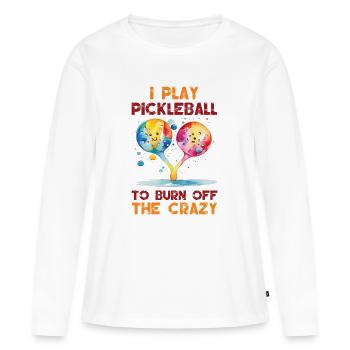 La vie est belle. Le pickleball l’améliore - T-shirt manches longues Premium bio Femme - blanc - Devant - Julia (174cm)