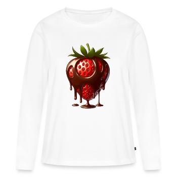 Dessert aux fraises et au chocolat - T-shirt manches longues Premium bio Femme - blanc - Devant - Julia (174cm)
