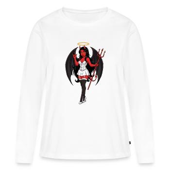 Ange diabolique avec halo et bâton - T-shirt manches longues Premium bio Femme - blanc - Devant - Julia (174cm)