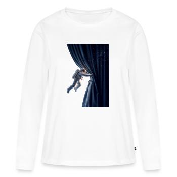 Derrière l’univers – Le rideau cosmique - T-shirt manches longues Premium bio Femme - blanc - Devant - Julia (174cm)