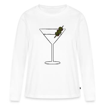 Silhouette de Martini en brochette d’olive - T-shirt manches longues Premium bio Femme - blanc - Devant - Julia (174cm)