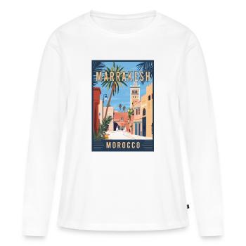 Entdecken Sie die lebendigen Souks von Marrakesch in Marokko - Frauen Premium Bio Langarmshirt - Weiß - Vorne - Julia (174cm)