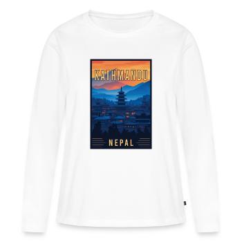 Découvrez le charme mystique de Katmandou au Népal - T-shirt manches longues Premium bio Femme - blanc - Devant - Julia (174cm)