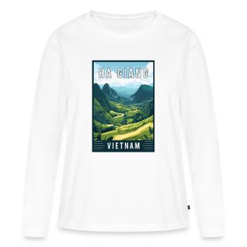 Découvrez les majestueux paysages de Ha Giang au Vietnam - T-shirt manches longues Premium bio Femme - blanc - Devant - Julia (174cm)