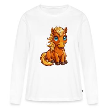 Un joli cheval qui s’occupe - T-shirt manches longues Premium bio Femme - blanc - Devant - Julia (174cm)