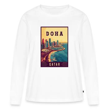 Explorez la silhouette de la ville désertique de Doha au Qatar - T-shirt manches longues Premium bio Femme - blanc - Devant - Julia (174cm)
