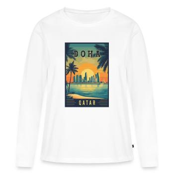 Découvrez la silhouette de la ville désertique de Doha au Qatar - T-shirt manches longues Premium bio Femme - blanc - Devant - Julia (174cm)