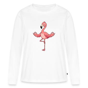 Un flamant rose faisant du yoga - T-shirt manches longues Premium bio Femme - blanc - Devant - Julia (174cm)