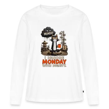 Zen Cat Defies Monday - T-shirt manches longues Premium bio Femme - blanc - Devant - Julia (174cm)