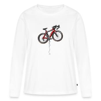 Vélo route cycliste ballon graphique et ruban - T-shirt manches longues Premium bio Femme - blanc - Devant - Julia (174cm)