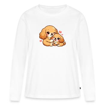 Maman chien câline son chiot - T-shirt manches longues Premium bio Femme - blanc - Devant - Julia (174cm)