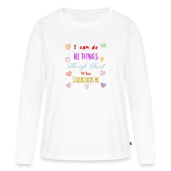 Jésus Jésus Jésus chrétien chrétien chrétien chrétien - T-shirt manches longues Premium bio Femme - blanc - Devant - Julia (174cm)