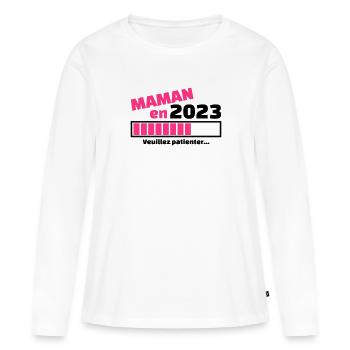 maman en 2023 veuillez patienter - future maman - T-shirt manches longues Premium bio Femme - blanc - Devant - Julia (174cm)