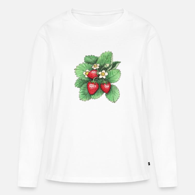 Erdbeeren - Frauen Premium Bio Langarmshirt - Weiß
