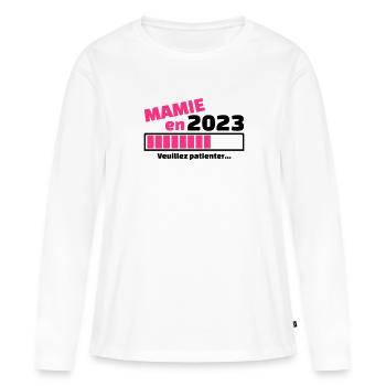 mamie en 2023 veuillez patienter- future mamie - T-shirt manches longues Premium bio Femme - blanc - Devant - Julia (174cm)