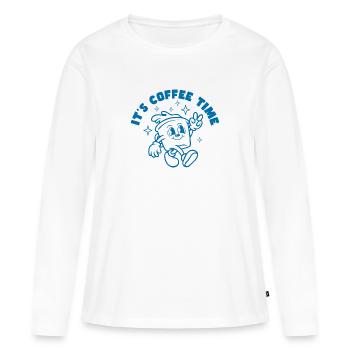 Café et bonne humeur - T-shirt manches longues Premium bio Femme - blanc - Devant - Julia (174cm)