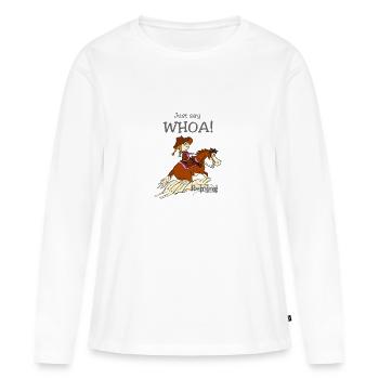Dites juste Woah! Reining Sliding Stop Équitation de l'Ouest - T-shirt manches longues Premium bio Femme - blanc - Devant - Julia (174cm)