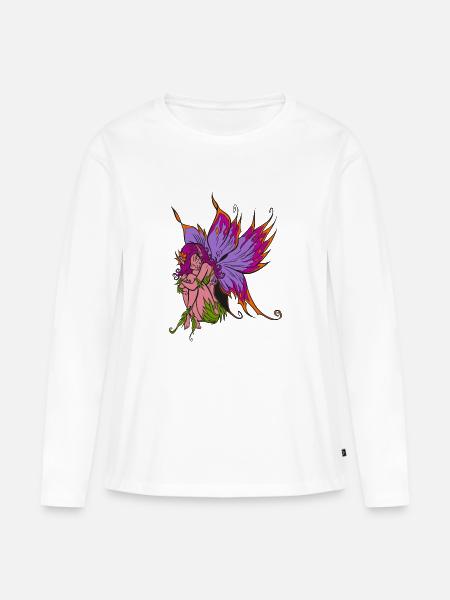 Fee Elfe sitzend mit großen Flügeln Schmetterling - Frauen Premium Bio Langarmshirt - Weiß