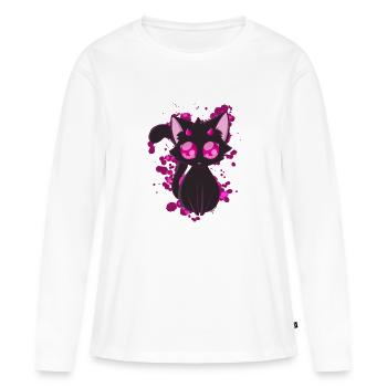 Black Devil Kitty en rose - T-shirt manches longues Premium bio Femme - blanc - Devant - Julia (174cm)