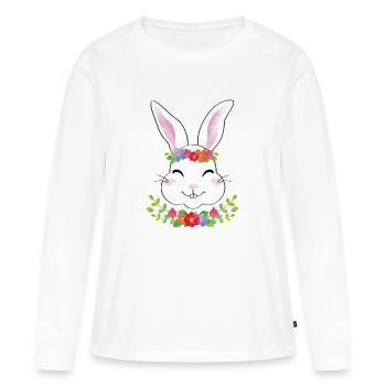 Häschen mit Blumenkranz - Frauen Premium Bio Langarmshirt - Weiß - Vorne - Julia (174cm)